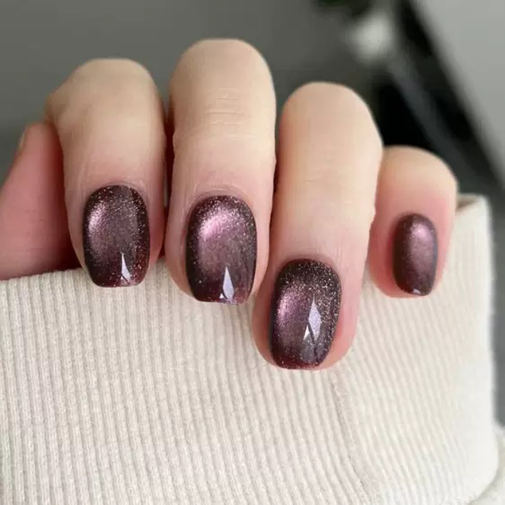 TEMU 24pcs Eye Press-on Nails, Retro Gentle Short Square Nail Patches, Removable False Nails For Autumn And Winter Daily