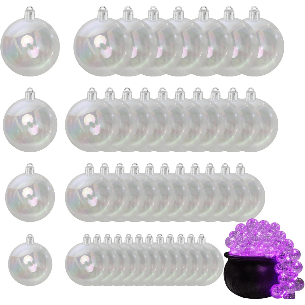 TEMU 50pcs Iridescent Clear Plastic Ornaments Balls - 4 Sizes Suitable For Christmas Tree, Wedding Wreath & Bubble Cauldron Decorations, Hanging