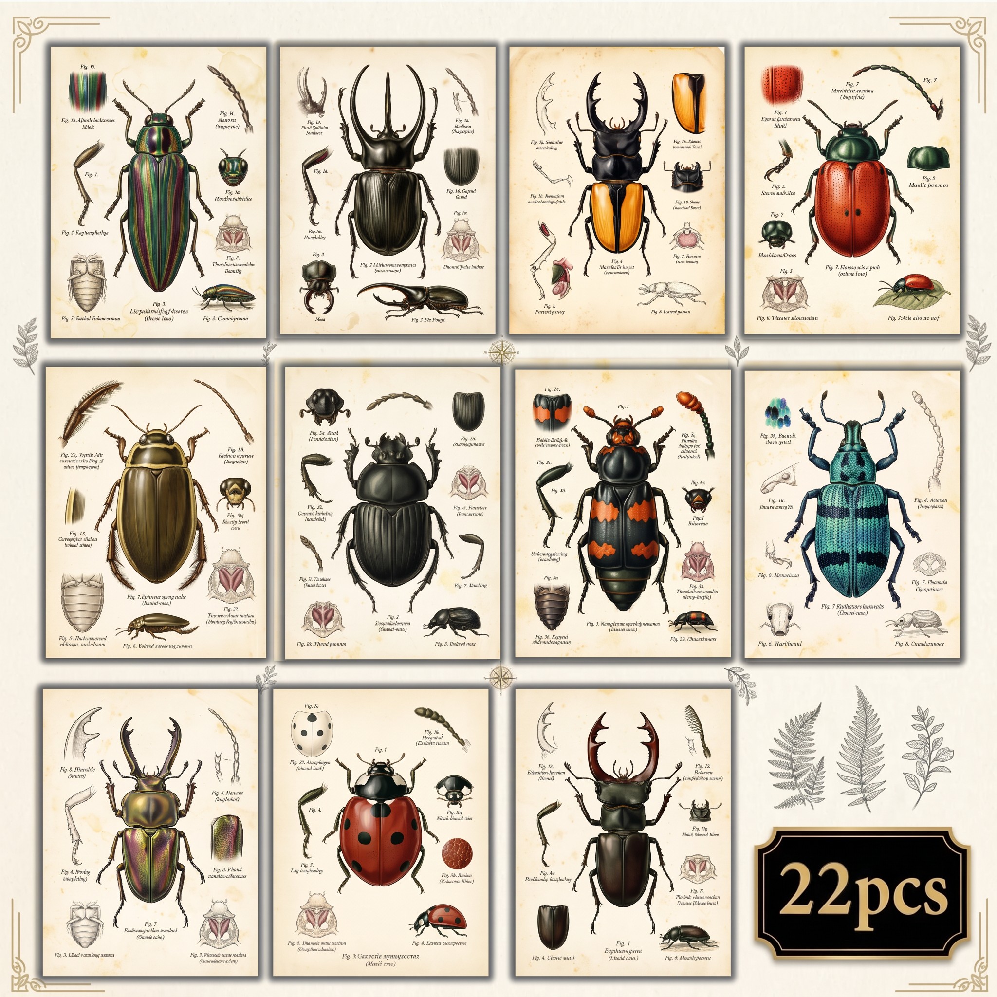TEMU 22 Vintage Insect Illustration Postcards, Vintage Science Pattern Greeting Cards, Collecting, Decorating, Mailing, And Sending