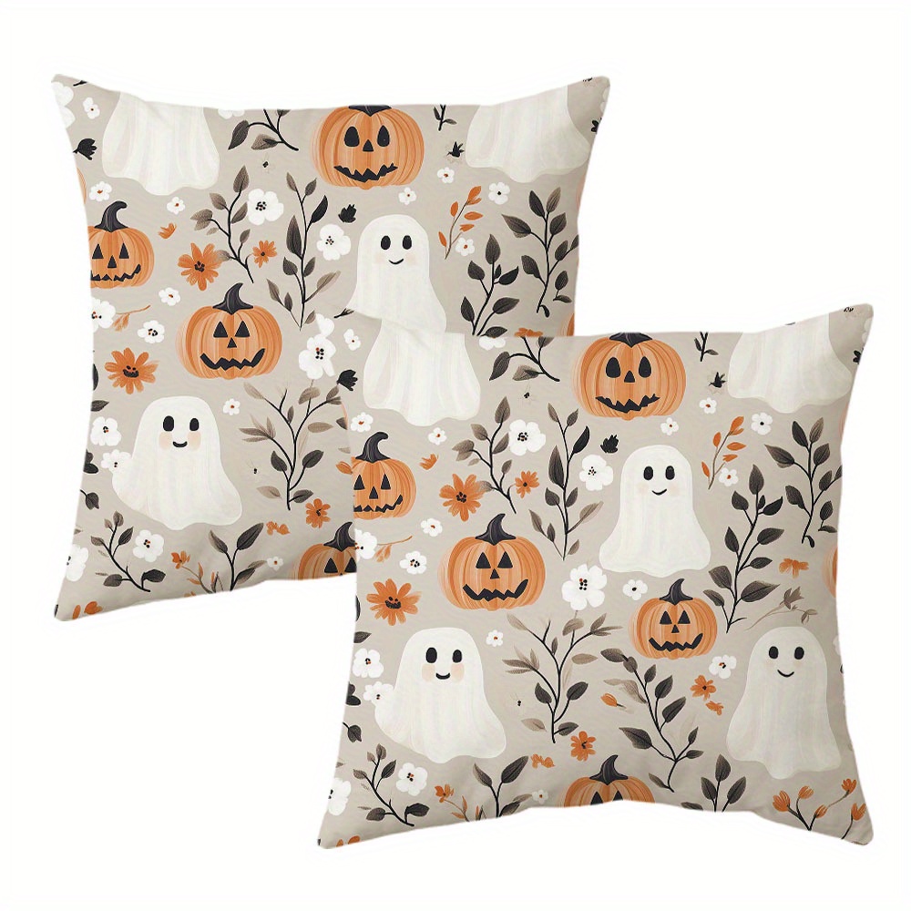 TEMU 2 stuks, Korte Pluche Halloween Kussensloop, Herfst Pompoen Decoratie Kussenhoezen, 16Inx16In 18Inx18In Kussensloop met Rits, Comfortabele