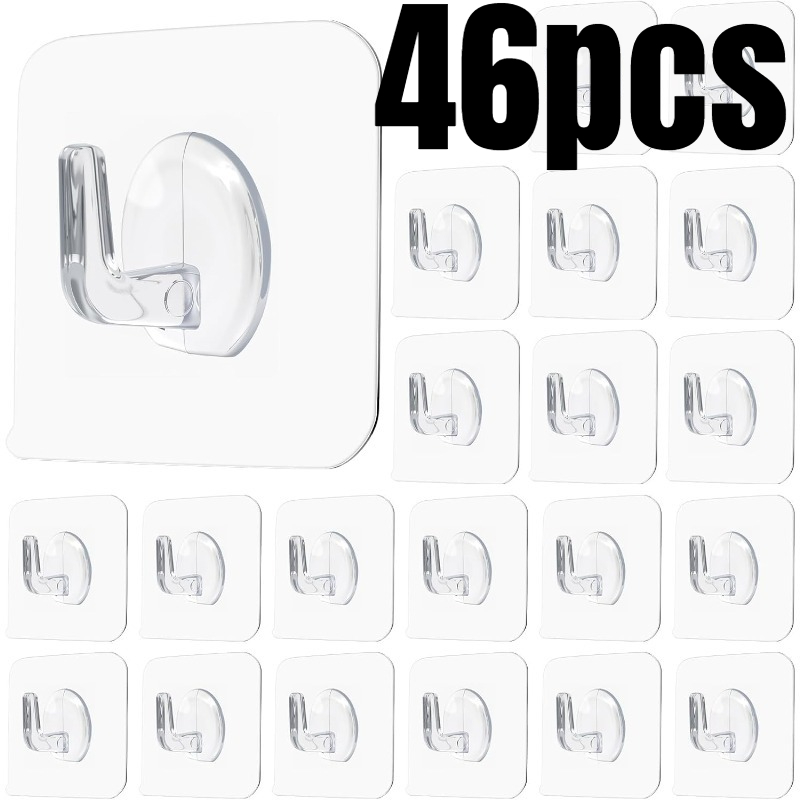 TEMU 46-pack Adhesive Hooks, Sticky Hooks For Hanging Heavy Duty, And Stick On Hooks For Bedroom, Office, Home, Kitchen Improvement, Hook Keys,