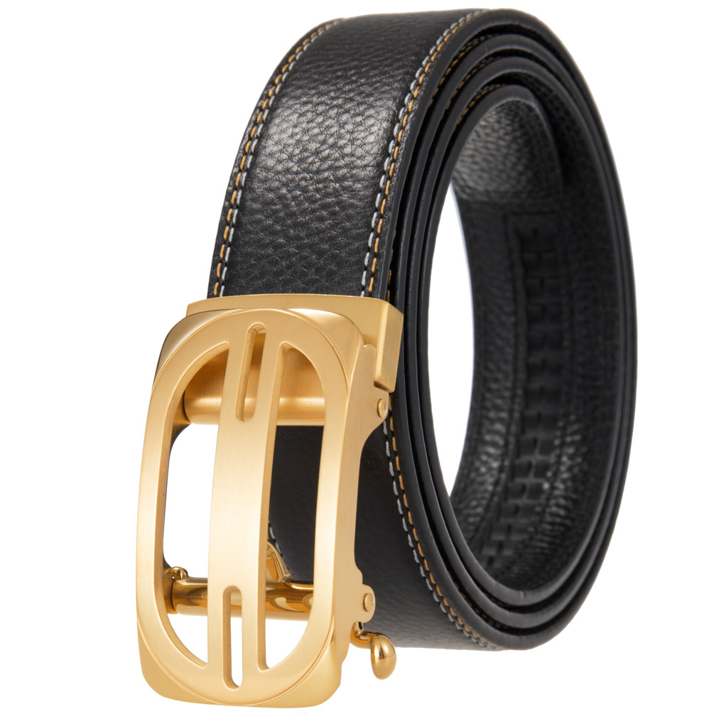 Men's Automatic Buckle Belt Faux Leather with Textured Square Pattern