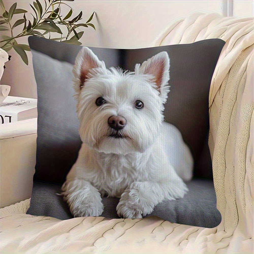 TEMU 1pièce Housse de coussin West Highland - 45x45cm, Impression unilatérale avec fermeture à glissière, Fibre de polyester lavable en machine,