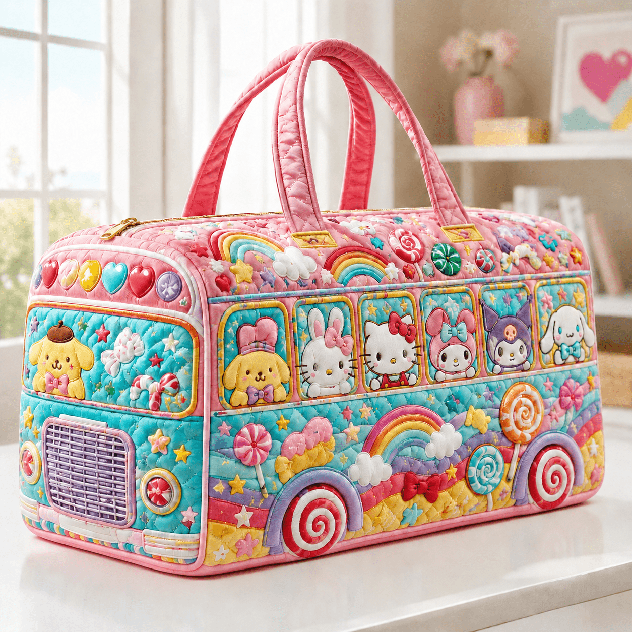Image of Series Quilted Travel Tote Bag, Suitable For Vacations, Camping, And Casual Wear, Sizes, Unisex Cute Rainbow-style Travel Handbag