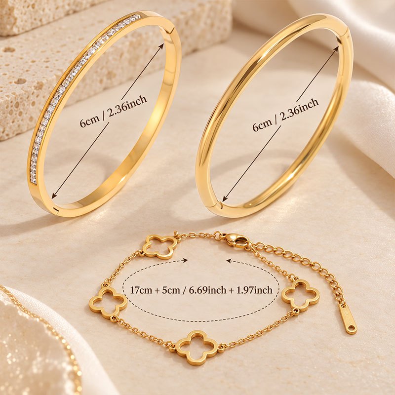 Elegant 3pcs Handmade Gift Set, Golden Stackable & Smooth Bracelets