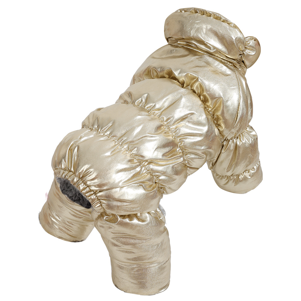 TEMU Glossy Metallic-textured Four-legged Pet Coat, In Golden And Pink. Features A High-neck Full-coverage Design With Front Snap-button Closure For