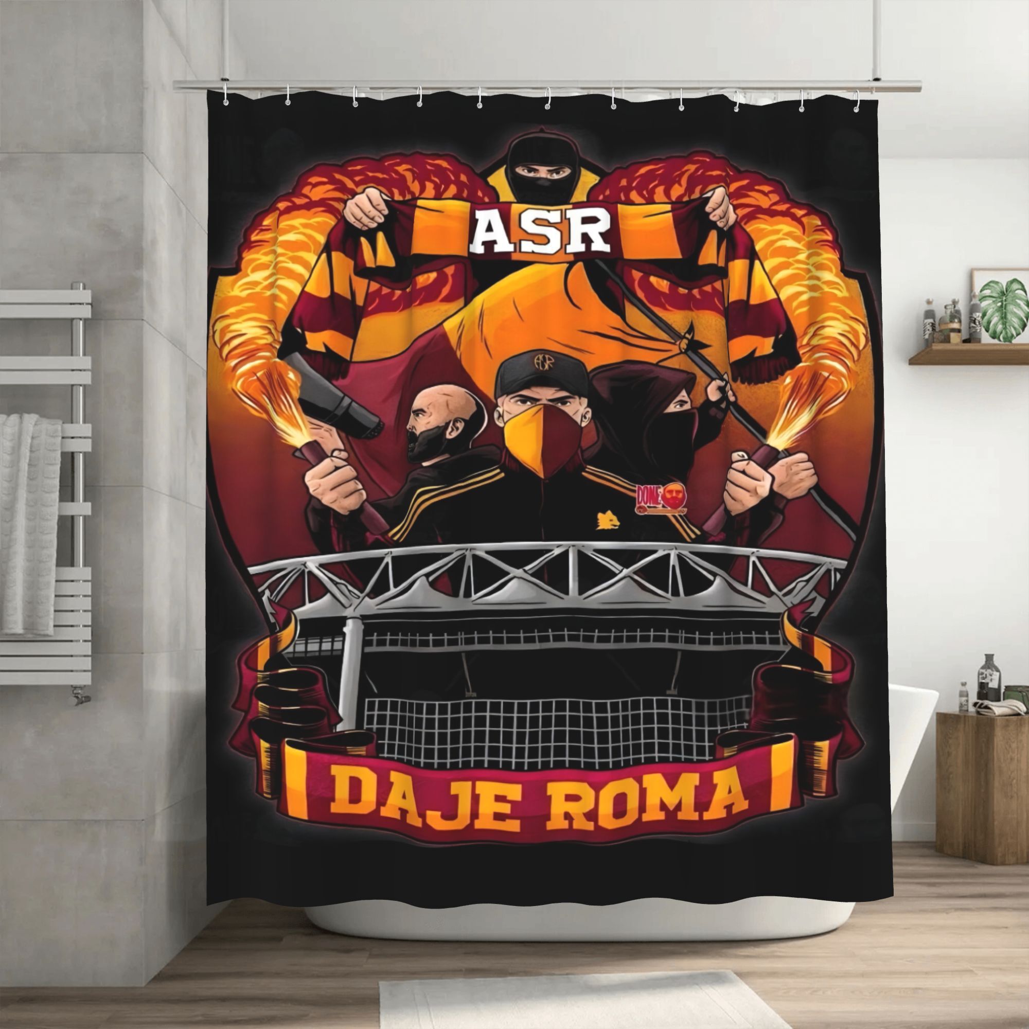 1pc asr inspired shower curtain   graphic design with flames asr initials stadium rail quick installation hooks included heavy duty polyester fabric bathroom decor modern bathroom accessory for martial arts edgy decor fans   accent
