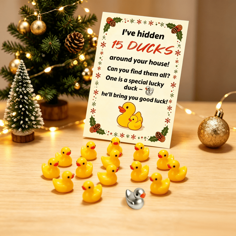 TEMU 16pcs-(15 Mini Ducks And 1 Card): Christmas Elf Cards And Props—perfect For -day Christmas Countdown, Festive Home Decor, Christmas Parties,
