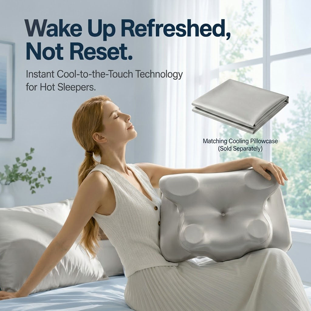 TEMU 1pc Ergonomic Cooling Pillowcase, -shaped Pillow Cover With Breathable Fabric And Smooth Cool Feeling, Washable Zippered Pillow Cover For All