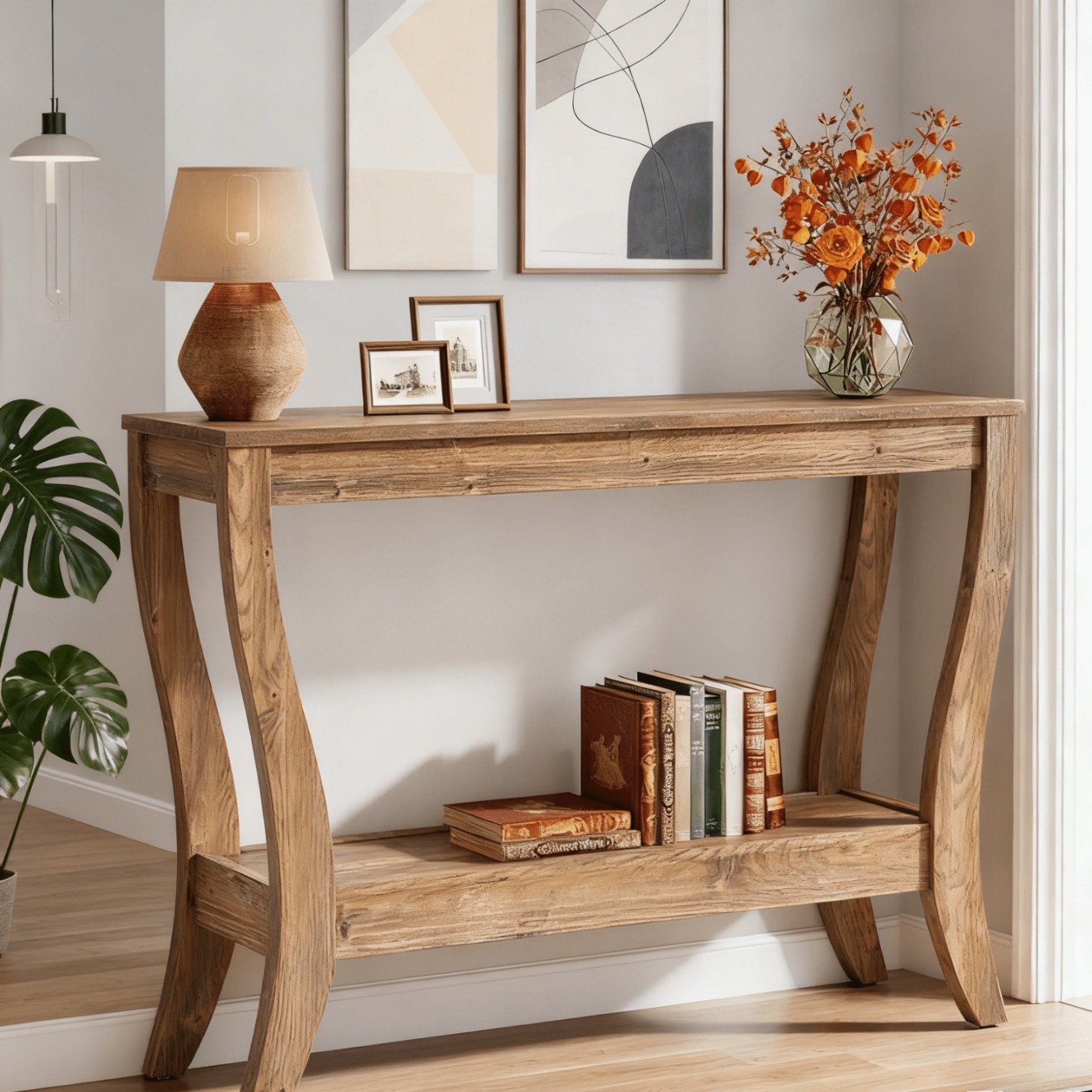 41.3-inch Entryway Table With Shelf - Solid Wood Console Table Suitable For Living Room, Hallway, Foyer - Slim Sofa Table With 2-tier Storage, Assembly, Brown, Sturdy