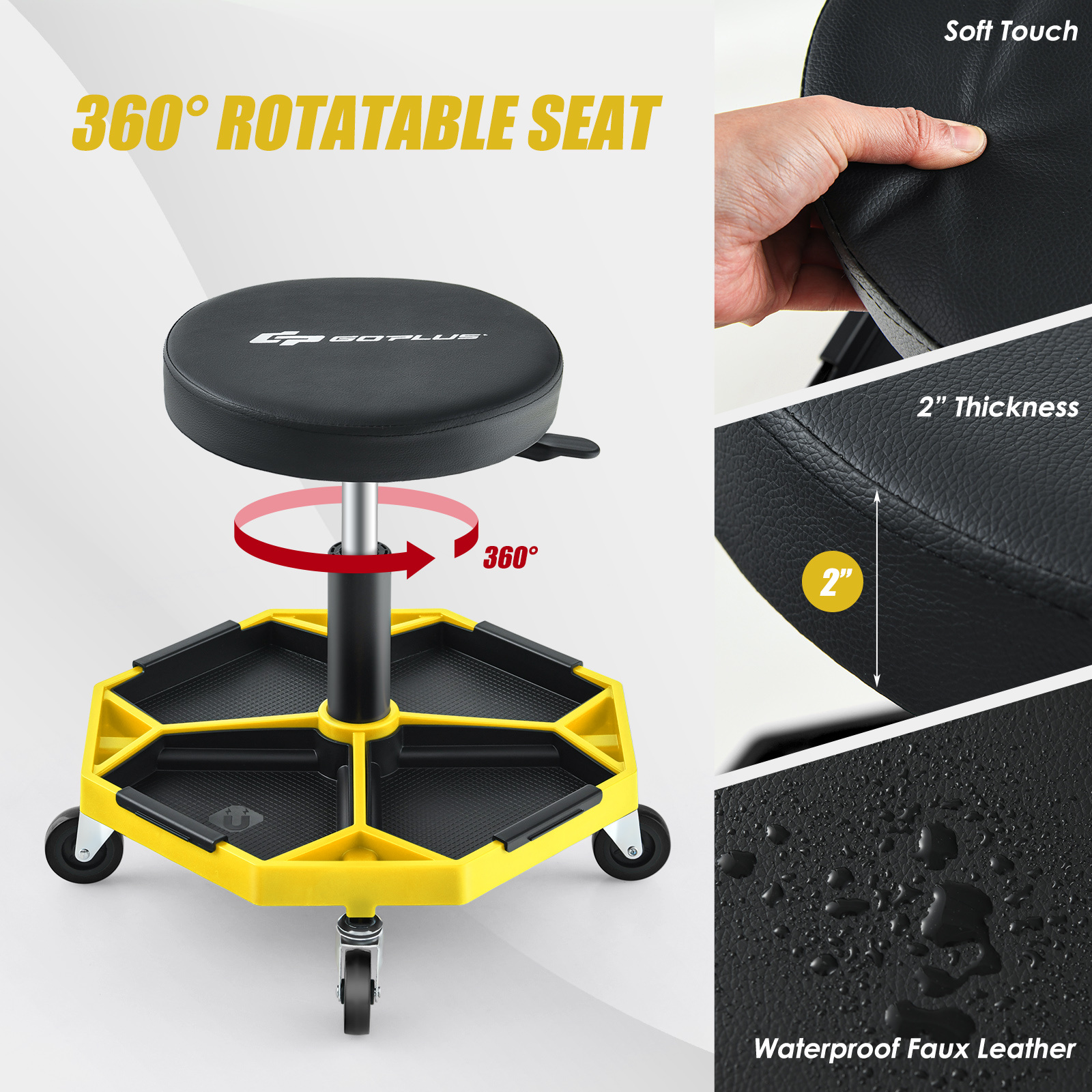 Pneumatic Rolling Mechanic Stool with Tool Tray