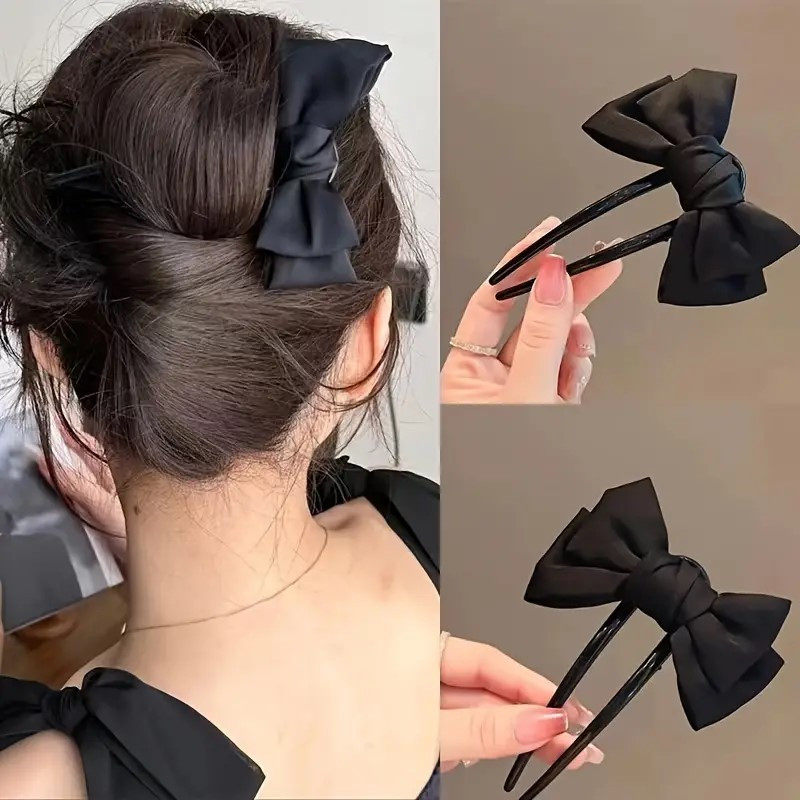 

2pcs New Chinese Fabric Bow U-shaped Hair Pin, Daily Cheongsam Hanfu Updo Pin, Internet Updo Gadget, Suitable For Ladies And Girls