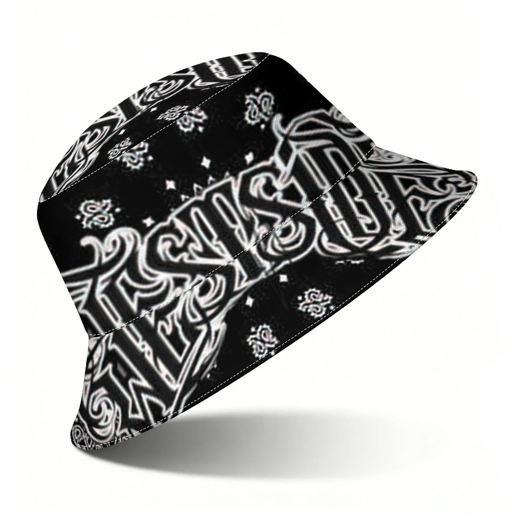 TEMU Black And White Art Print Fisherman Hat, Breathable Bucket Cap For Daily Outdoor