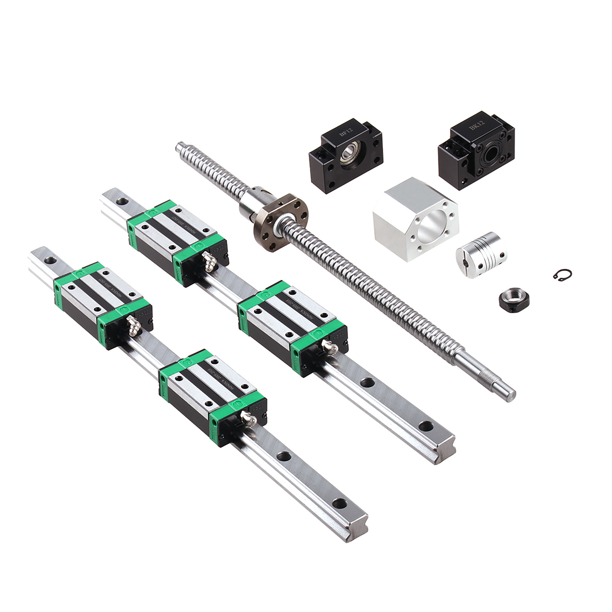 Image of 2pcs 1500mm Linear Guide Rail Hgr20 + 4pcs Carriage Blocks & 1pc 1550mm Sfu1605 Ball Screw Set With Bk12 Supports - Linear Motion Kit For Cnc Router Mill, 3d Printer Axis Upgrade