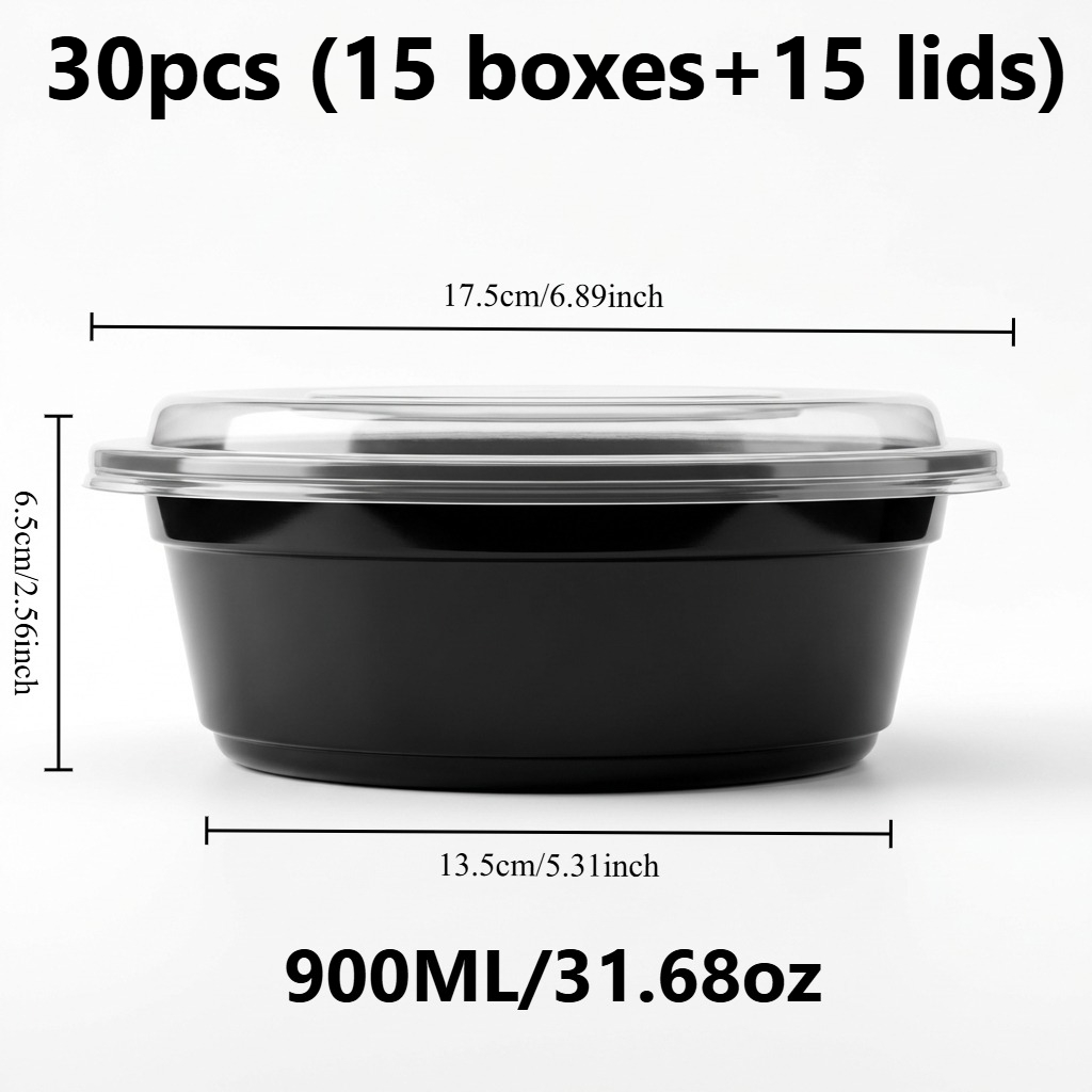 Image of 30pcs Leak-proof Pre-meal Prep Storage Boxes With Lids (15pcs Boxes And 15pcs Lids) - 31.68oz/900ml Reusable Outdoor Picnic Containers, Stackable Food-grade Plastic Food Storage Boxes