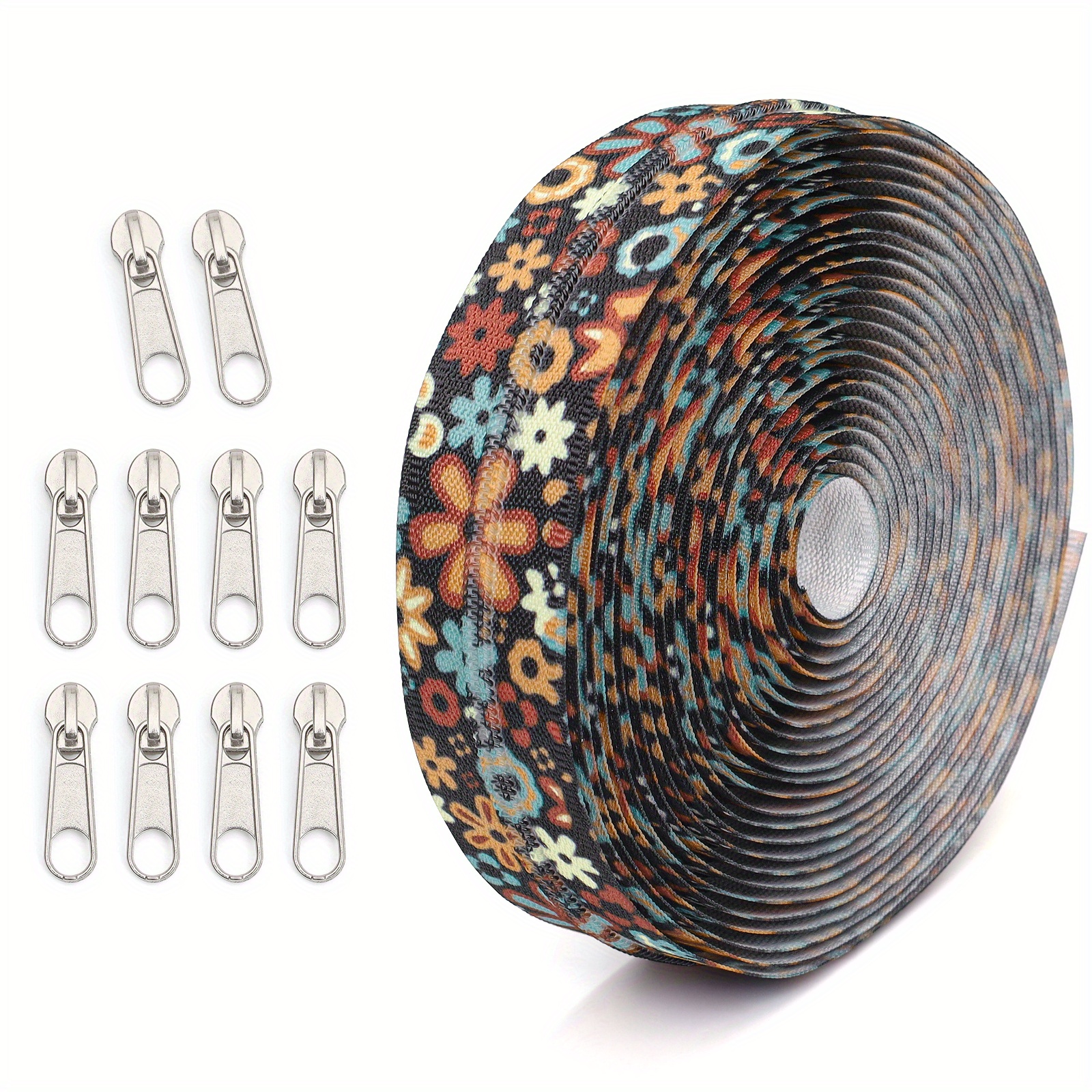 Image of 1 Set Includes A 4.5m Zipper With 10 Silvery Sliders, Featuring A Nylon Printed Zipper With A Color- , Ideal For Sewing Projects Related To Clothing, Bags, Home Textiles, And More