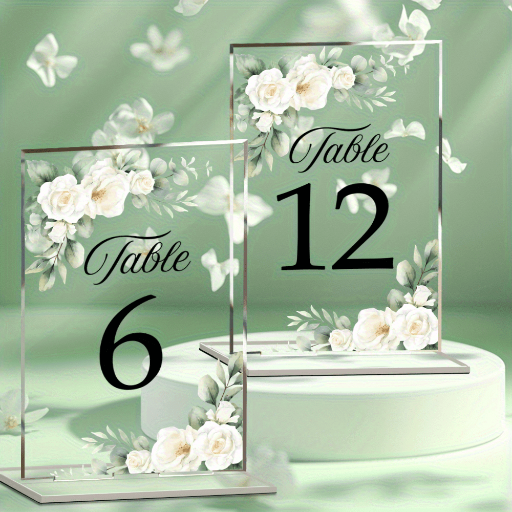 TEMU 20 Elegant Acrylic Wedding Table Numbers, Numbered 1, Featuring Colorful Floral Designs, Suitable For Transparent Centerpieces, Birthdays, And Formal Events, Floral Wedding Decorations