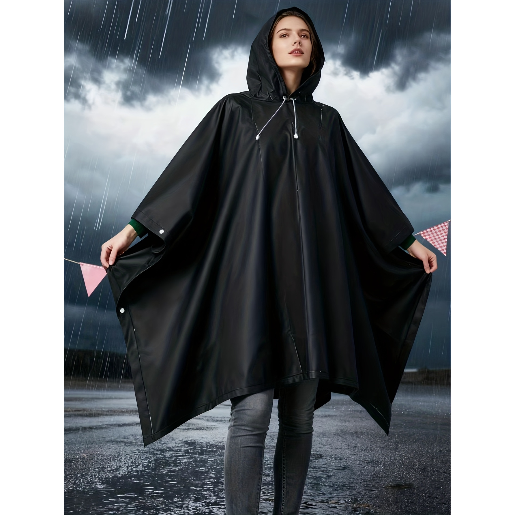 TEMU Compact Travel Rain Poncho - Waterproof Eva Rain Cape With Adjustable Hood - - Ideal For Backpacking, Camping, And Rain - Unisex