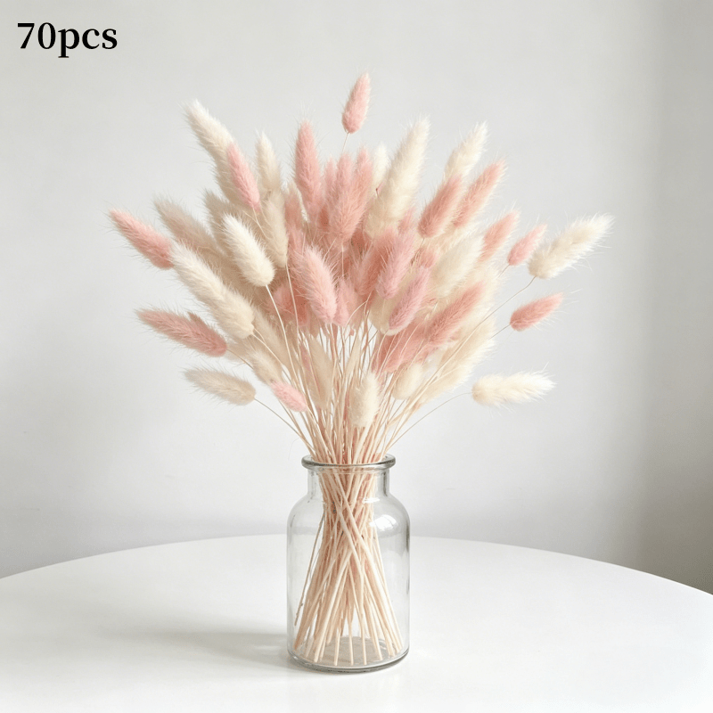 TEMU 70pcs White Pink Simulated Rabbit Tail Bouquet - Elegant Bohemian Home Decor, Room, Party, Wedding, Desktop Vase Filling, Wreath Making,