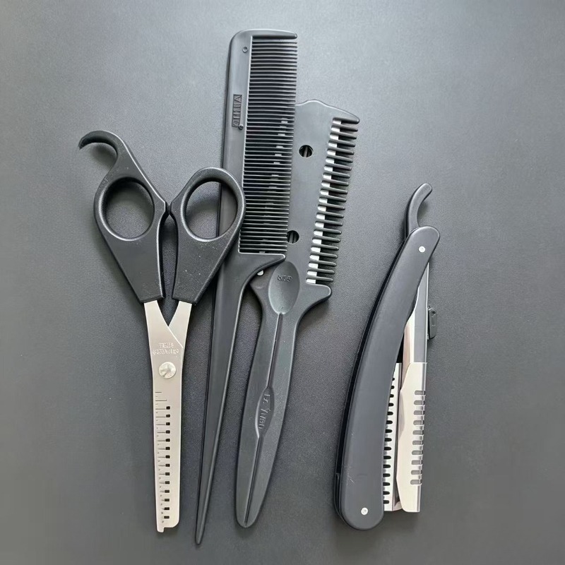 TEMU Professional Pet Grooming Scissors Set - Stainless Steel, Right-handed Use, Includes Straight Scissors, Trimming Scissors, Curved Scissors,