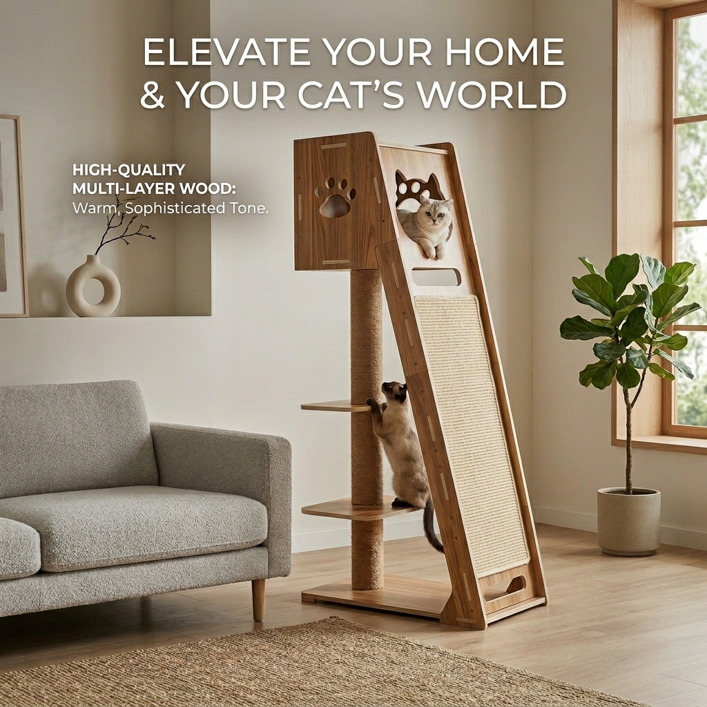 modern multi level cat tree tower suitable for large cats kittens wood with natural sisal scratching posts large perch stable multi tier climbing stand minimalist modern cat furniture for indoor cats