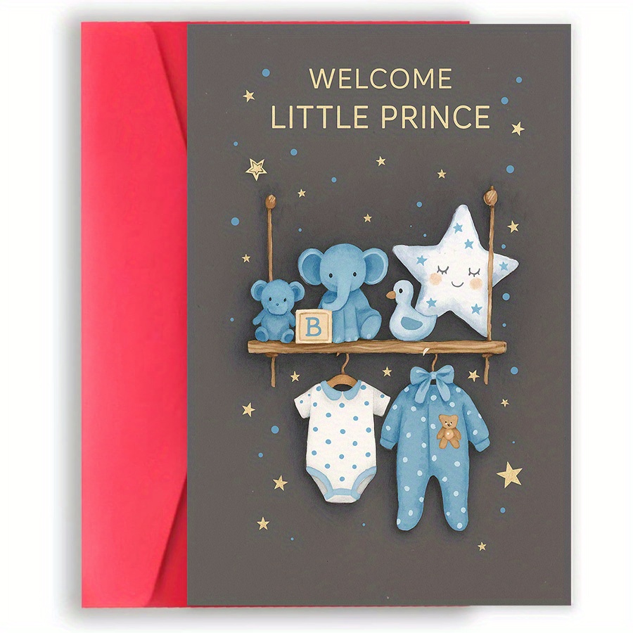 E-shop 1 Stück Lustige Willkommens-Geschenkkarte „Der kleine “ mit niedlichen Tieren und Sternenmotiv – für Babypartys oder Neugeborengeschenke,