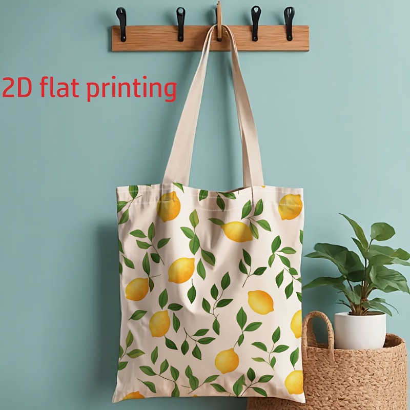 E-shop 1 Stück Natürliche Tragetasche mit Zitronen-Aufdruck, geeignet für Shopping, Fitness, Arbeit – Wiederverwendbare Schultertasche mit