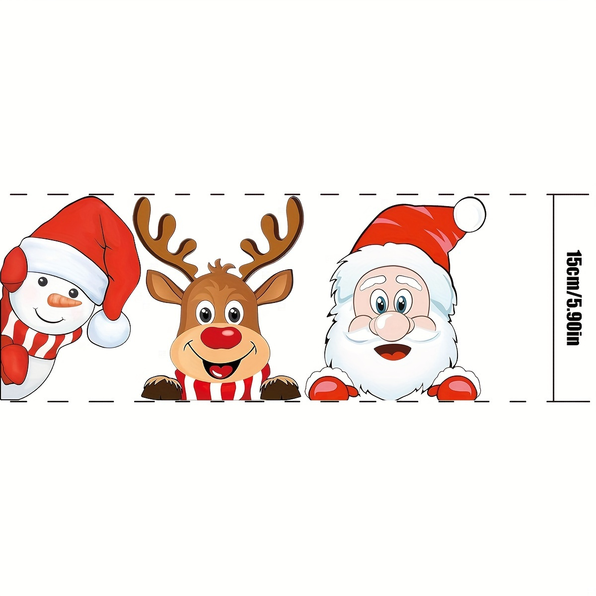 TEMU 3pcs Christmas Sticker Set, Cute Santa And Reindeer Window Decals For Vehicle Holiday D&eacute;cor, Cartoon-themed Glass Metal Ceramic Rear Adhesive Glossy Finish