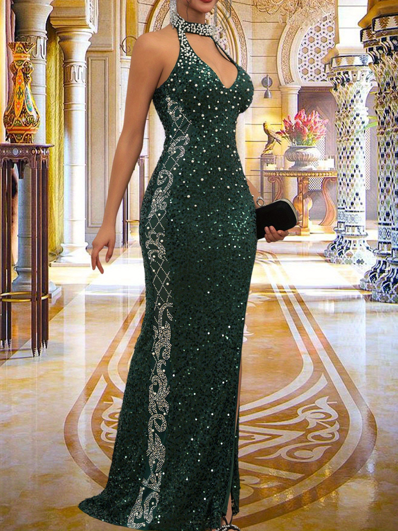green dress with diamonds Emerald Green Sparkly African Prom Dresses for Women Luxury Diamond Cr –  mermelo main image 1