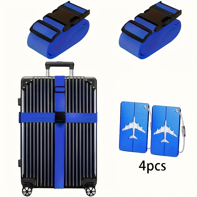 TEMU 4pcs Luggage Packing Strap Set, Luggage Straps And Metal Tags| Style, Black/blue/green, Suitable For Handbags And Luggage, Tsa, Quick