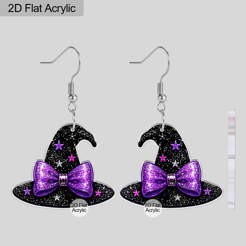 TEMU Orecchini 2D a forma di cappello da strega retr簷 Y2K con glitter, e stella - Gioielli pendenti in acrilico viola adatti per Halloween, feste dei