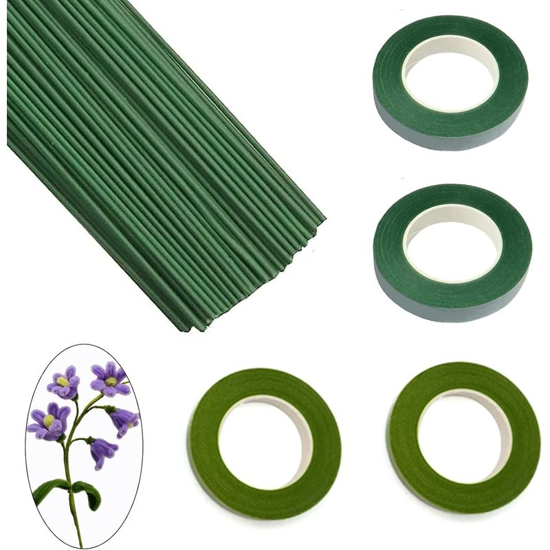 TEMU Fil Floral de 11,8 Pouces et 4 Rouleaux de Ruban Floral Vert Large, Convient pour Nettoyeurs de Tubes DIY, Bouquets de Mariage, Stylos à Fleurs,