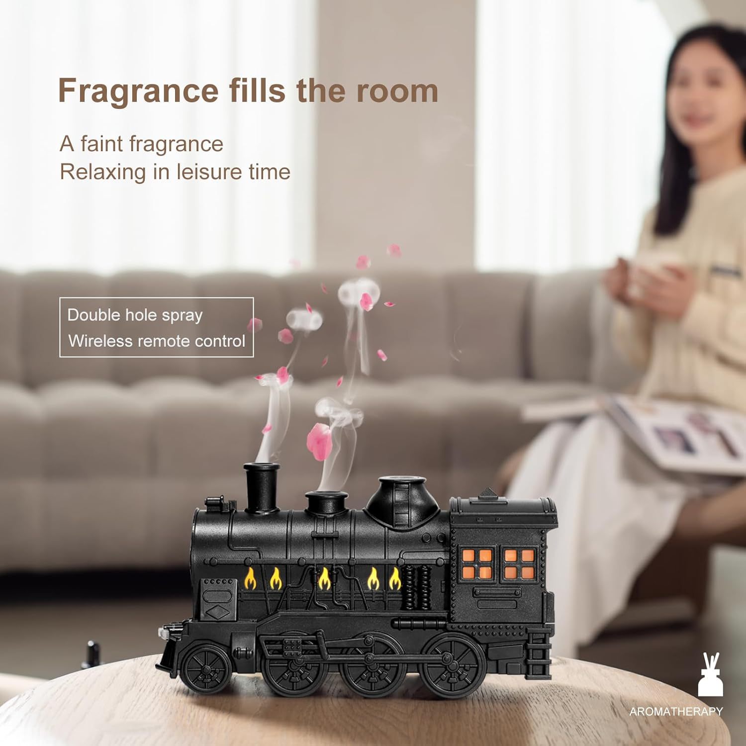 Train-Shaped Essential Oil Diffuser & Humidifier - 300ml, Quiet, 7 Color Lights, Remote, Auto Shut-Off For Bedroom