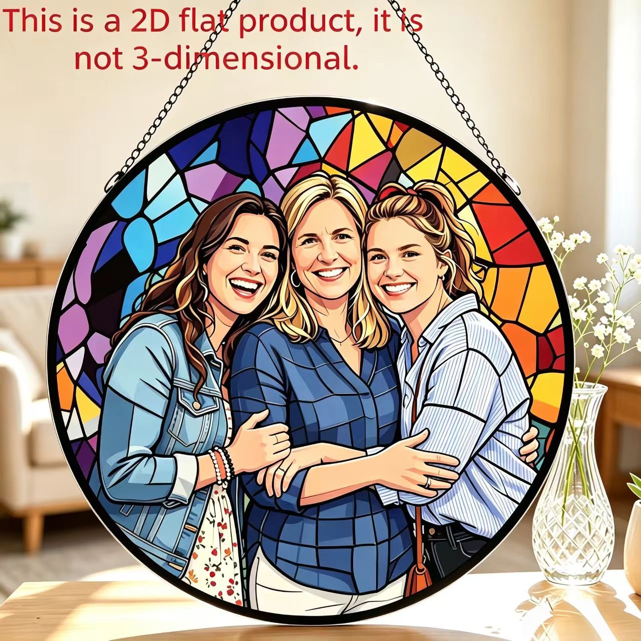 TEMU 2d Flat, Photo/portrait Acrylic Hanging Ornaments - Picture Frames Suitable For Valentine's Day, Birthdays, - Window-style Decor With Chains