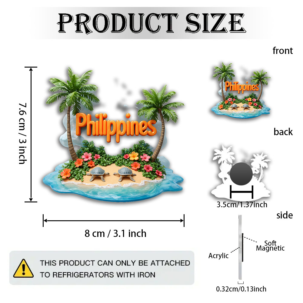 TEMU 1pc Tropical Paradise Escape Magnet - Philippines-themed 3d Island With Palm Trees, & Beach Scene - Strong Magnetic Base For Fridge, Office