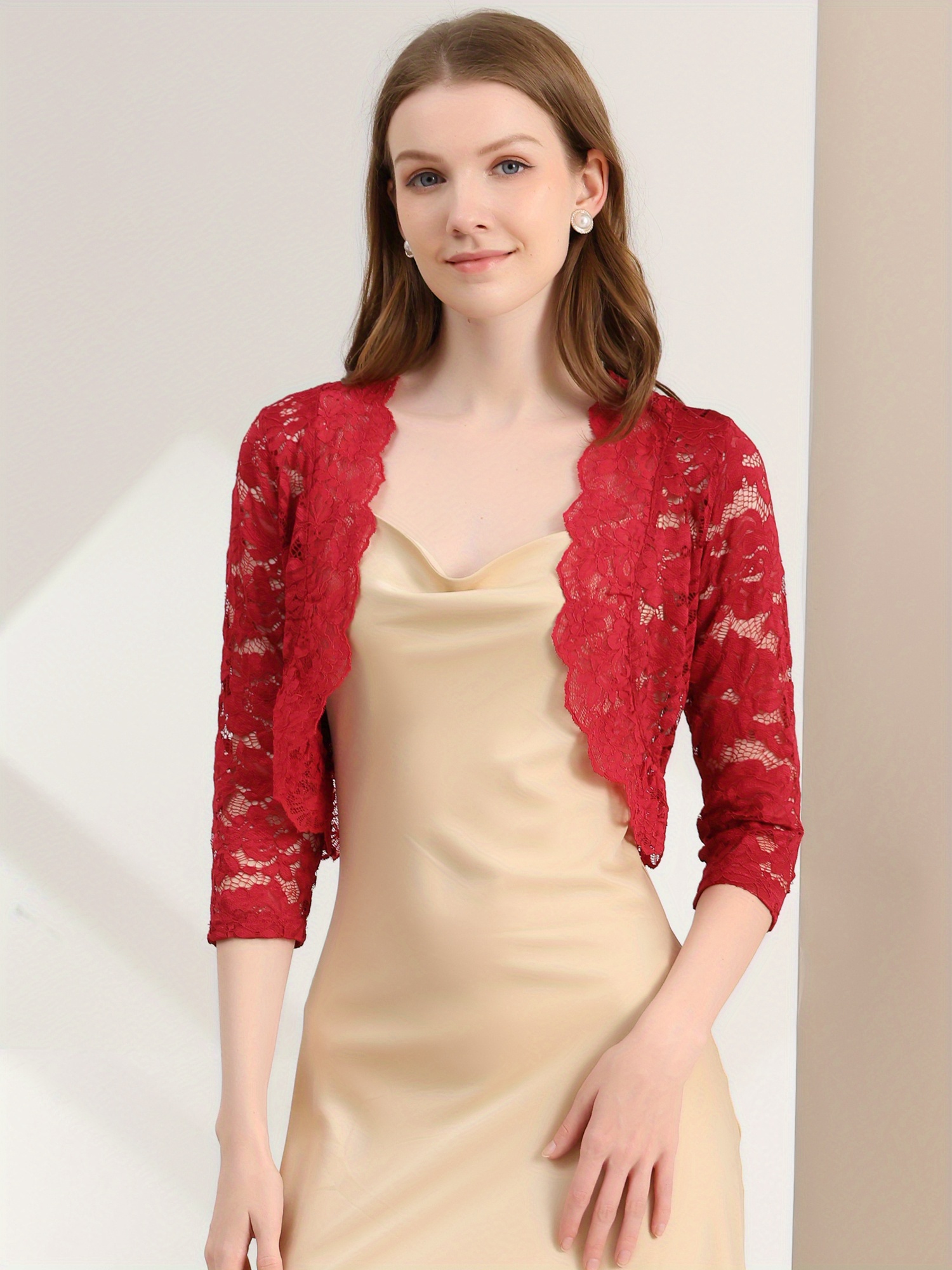 Daring Diva 3/4 Sleeve Sheer Floral Lace Shrug Top XL Light Pink