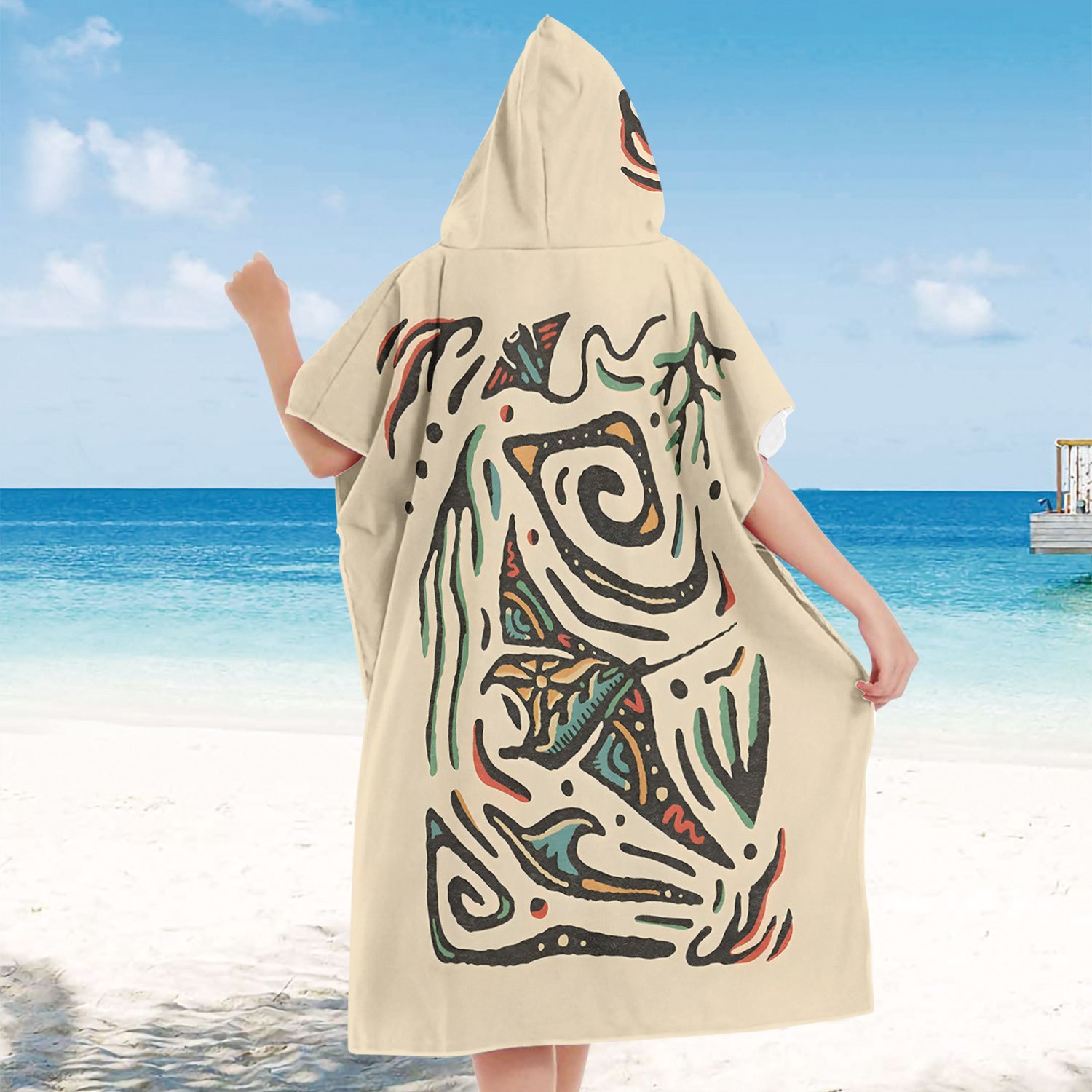TEMU Quick-dry Hooded Swim Poncho - Open Hood Design, Lightweight Beach Towel, Wrap For Snorkeling, Diving, Travel - Bath Sheet, Snorkeling Gear, ,