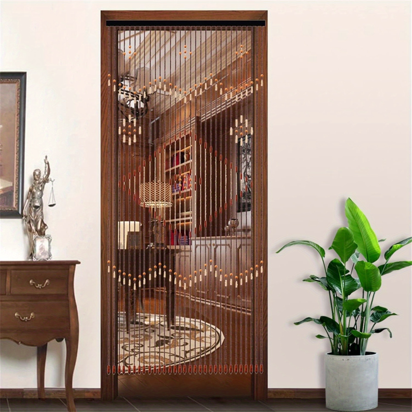 Image of Bead Curtain Decorative Curtain Divider Wooden Bead Curtain Hanging Door Curtain 90 X 175cm Curtain Bamboo Curtain Wooden Beads Curtains Door
