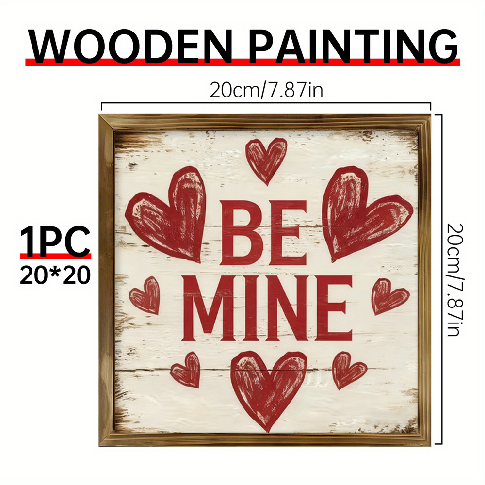 A Rustic Wooden Plaque For Valentine's Day Featuring '' 8x8 Inch Frame, Designed With A Style And A Red Heart Motif,…: retailer-supplied image
