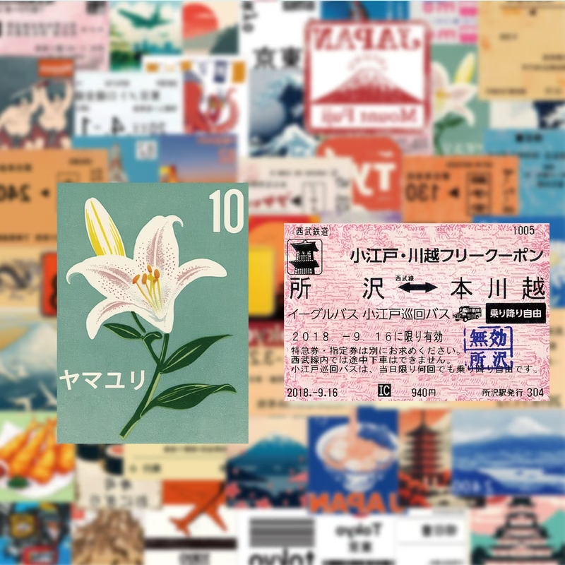 Image of 50 Stickers, Japanese Travel Theme Stickers For Journaling And Doodling, Suitable For Journals, Scrapbooks, Water Bottles, Skateboards, Notebook Decals, Etc