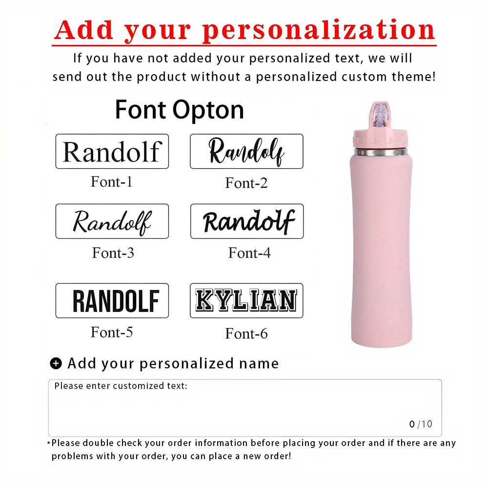 TEMU 1pc Personalized Water Bottle, Custom Name Insulated Water Bottle, Water Bottle With Straw, Gym Water Bottle, Bike Water Bottle, Personalized