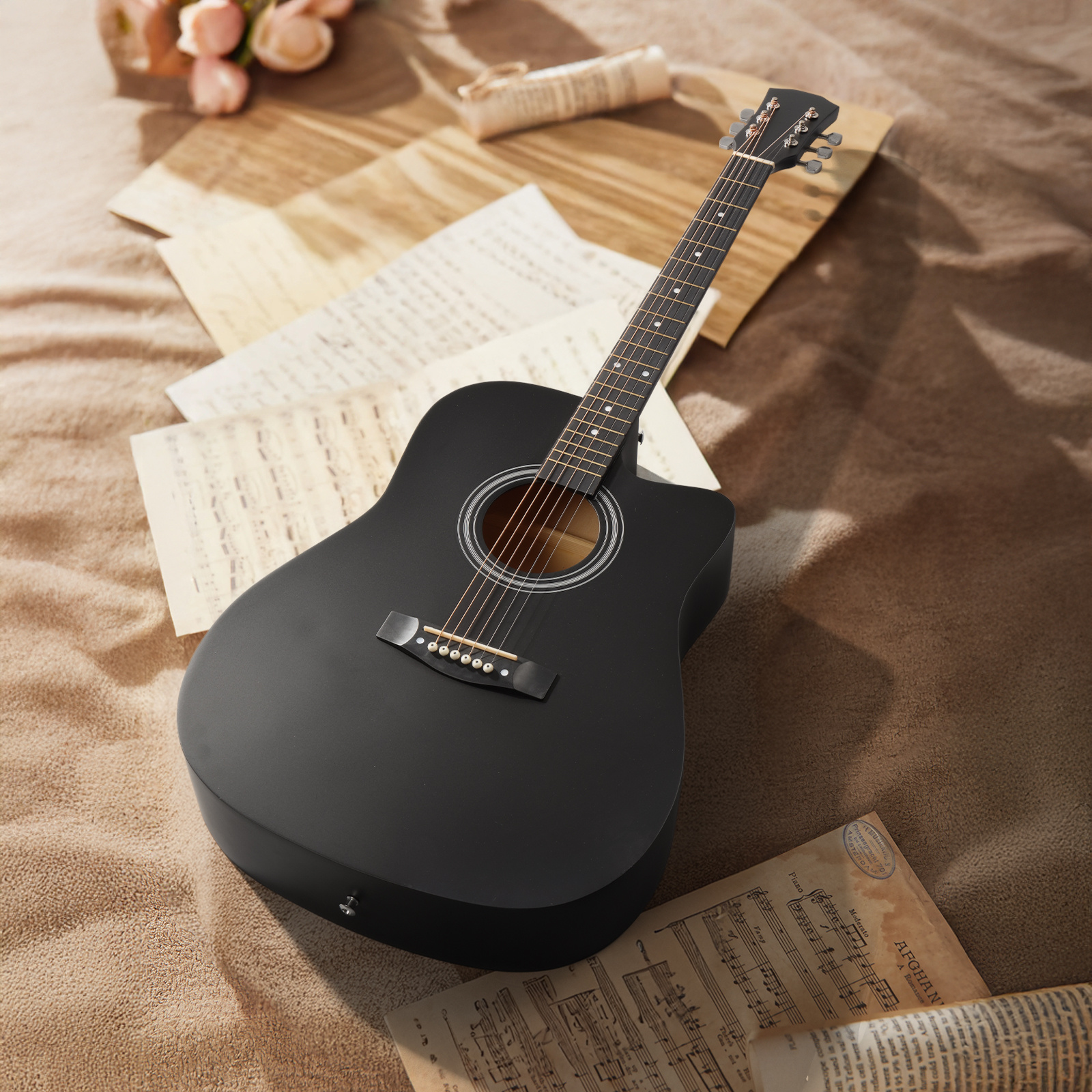 A 38-Inch Acoustic Folk Guitar Made of Basswood with a Cutaway... product image 3
