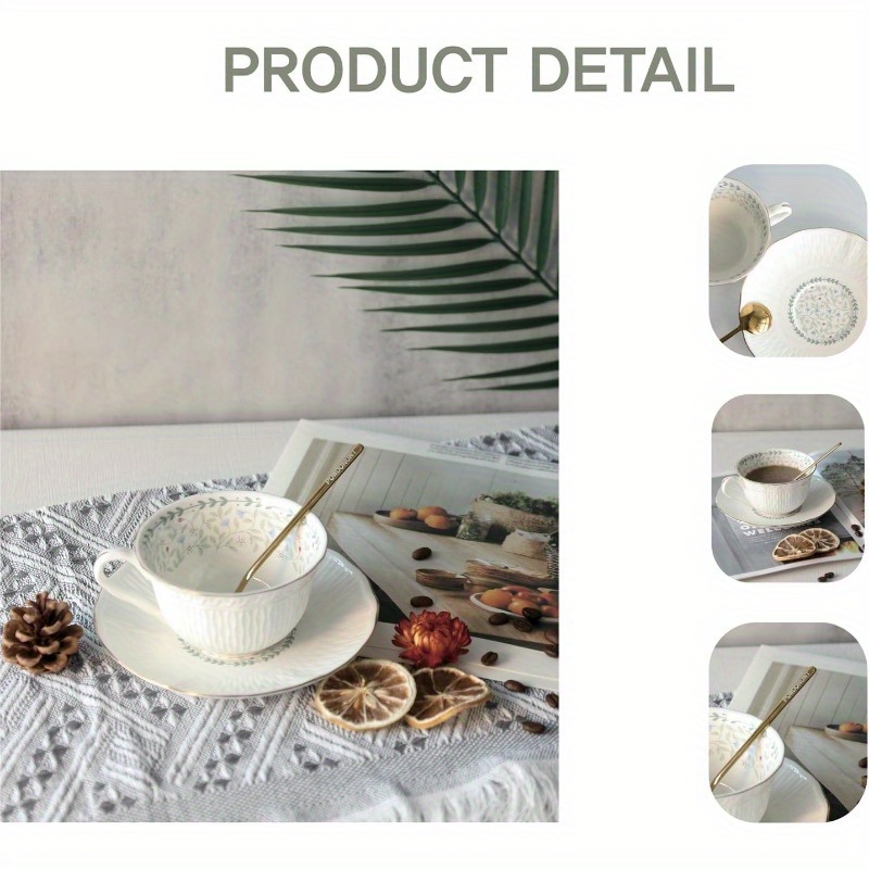 1 set   floral porcelain tea cup and saucer set with spoon light blue   elegant   6 4oz cup saucer comfortable handle stable saucer for tea coffee espresso durable   for   special occasions  ge tableware gift Product details 3