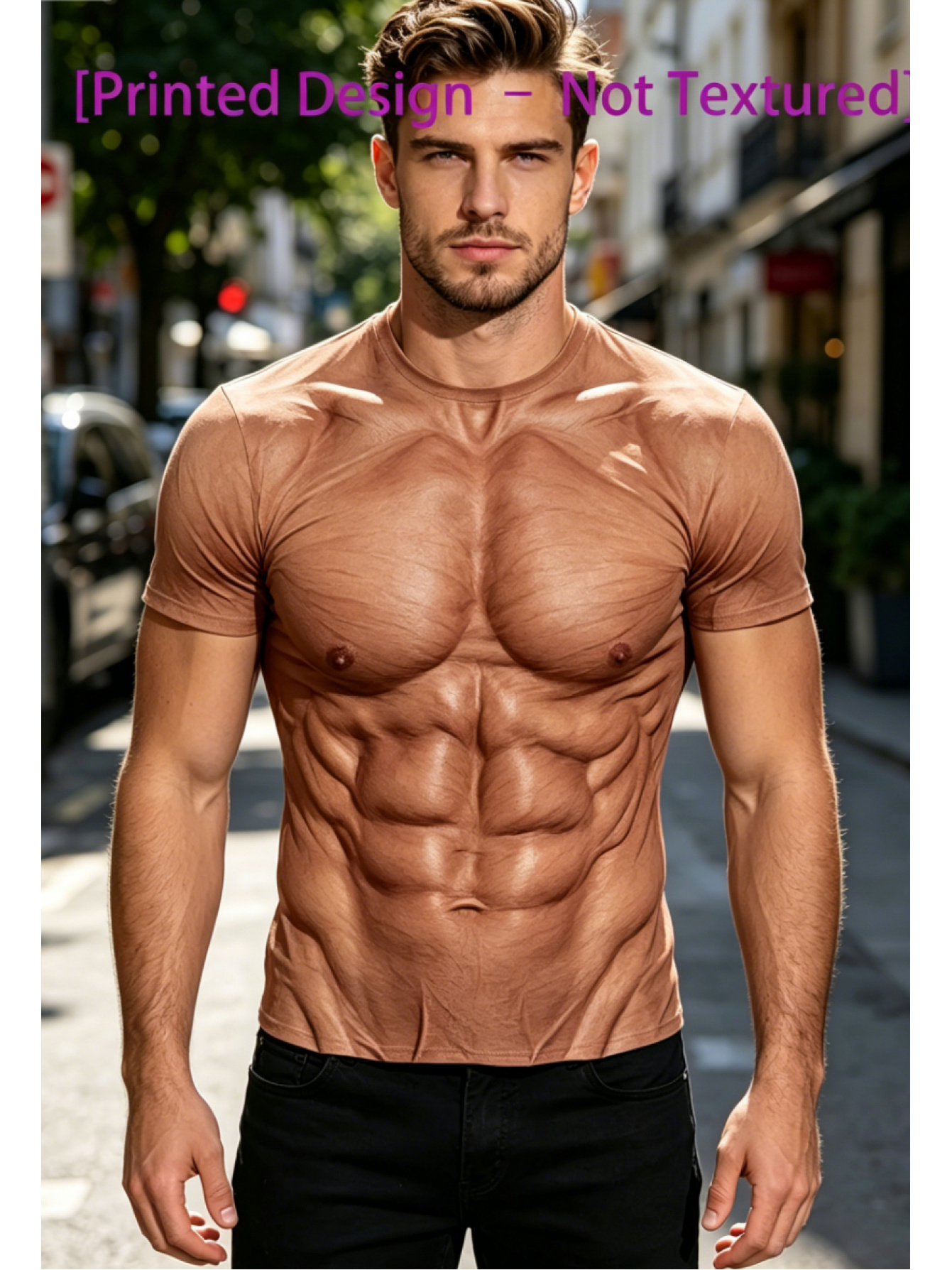 printed design non textured mens muscle print t shirt summer casual short sleeve crew neck top realistic   suitable for teens and young adults for fitness and daily wear sports
