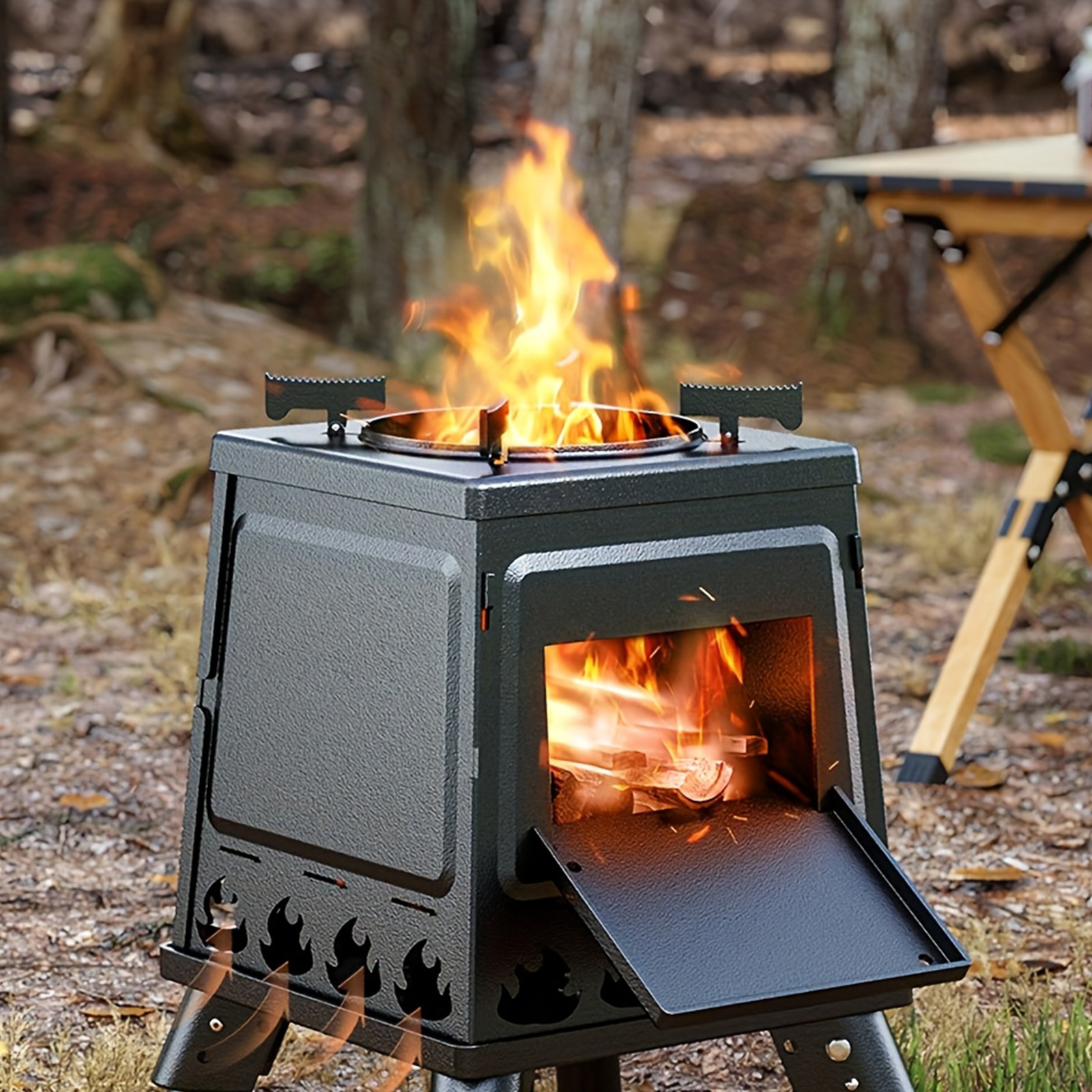 Portable Folding Outdoor wood stove - Heavy-Duty Camping stove with firebox, Foldable legs, for Backpacking, RV, BBQ, Survival - Compact wood burning stove (1-Pack), Camping Stove Portable, Rv Cooking Solution, Bbq Cooking, Foldable Design, Durable Construction