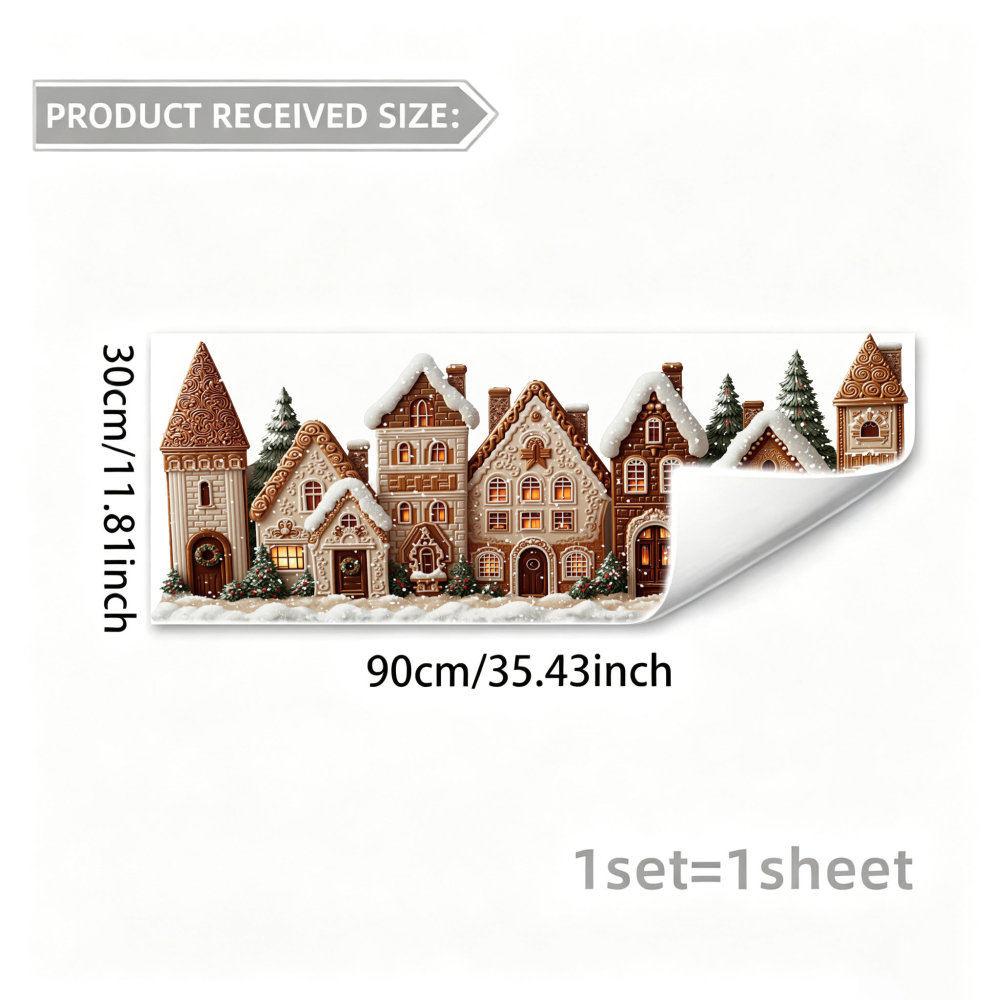 TEMU 1pc, Christmas Gingerbread House Style, Festive Pattern, Rectangular Shape, Self-adhesive Wall Sticker, Suitable For Wall Decoration Sticker,