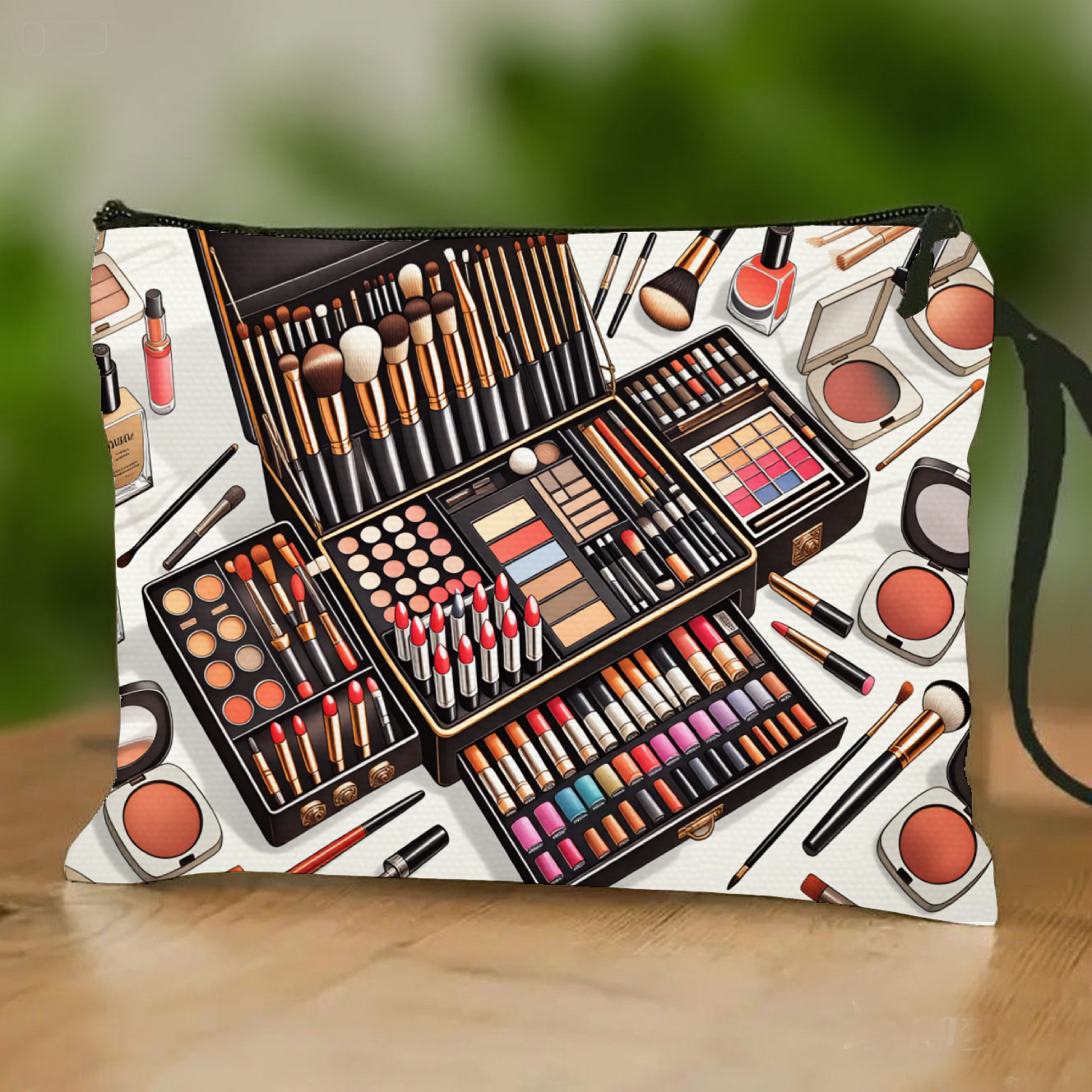 E-shop Doppelseitig bedruckte Make-up Werkzeugtasche mit Handgelenkband, stilvolle Kulturtasche, geeignet für Reisen und den täglichen Gebrauch