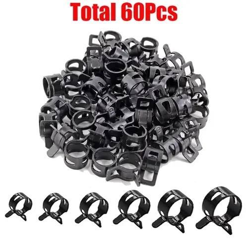 Rierdge 20 Pcs 1/4 Inch ID Spring Band Type Clamps, 6mm Fuel Hose Clamps Fasteners, Black Spring Hose Clip For Fuel Hose Line Water Pipe Air Tube Hose