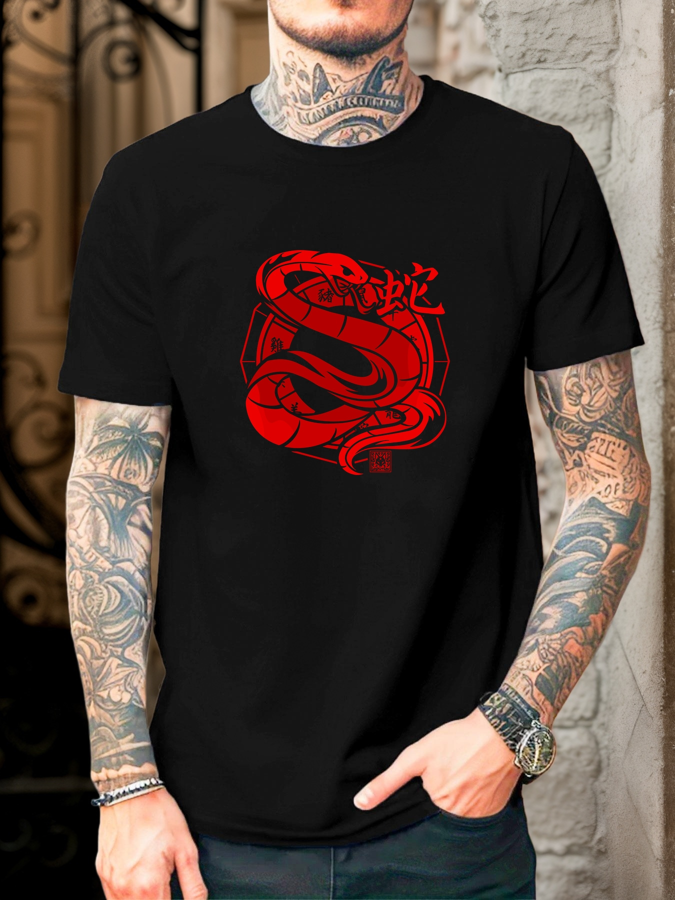 mens muscular body skull lion tattoo graphic Temu Netherlands