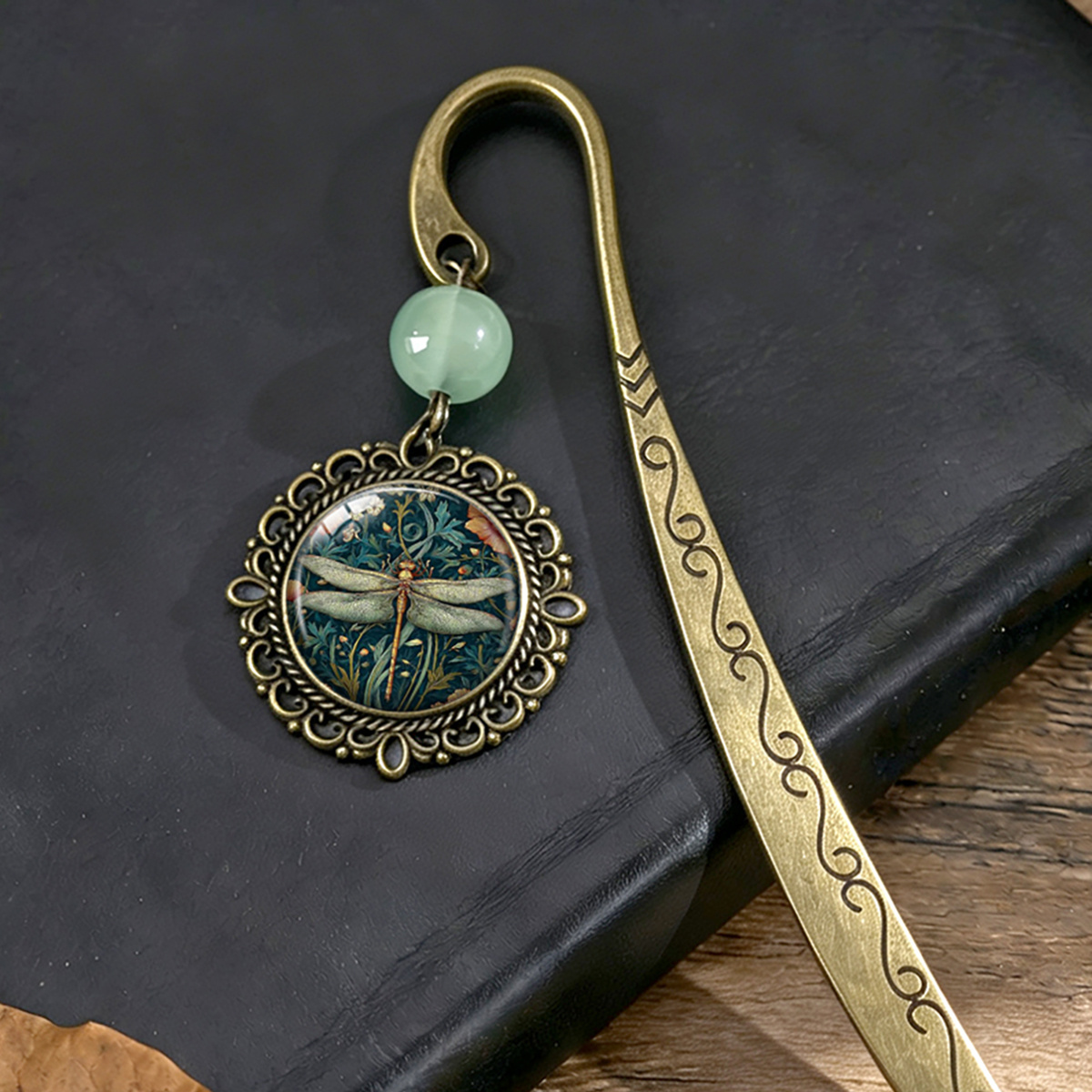 TEMU 1pc Pendant-style Lace Bookmark With Green Plant And Dragonfly Pattern, Stationery Gift